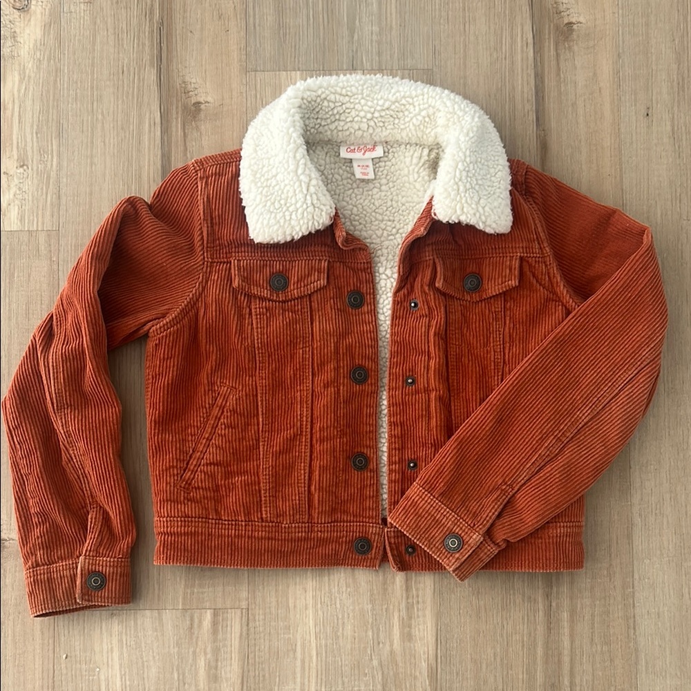 EUC- Cat & Jack Rust Corduroy Jacket with Sherpa Lining. (Except sleeves)
